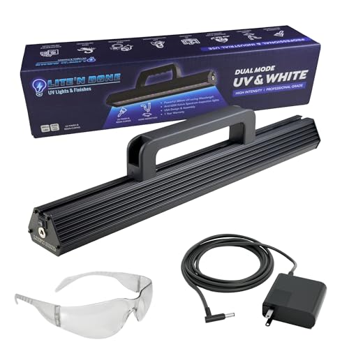 Lite N Done PRO UV Resin Curing Light, 385 nm UV-A with Bright White 6200K Inspection Mode - Made in USA - Higher Power & Wider Coverage for Furniture, Cabinets & Countertops - 120V