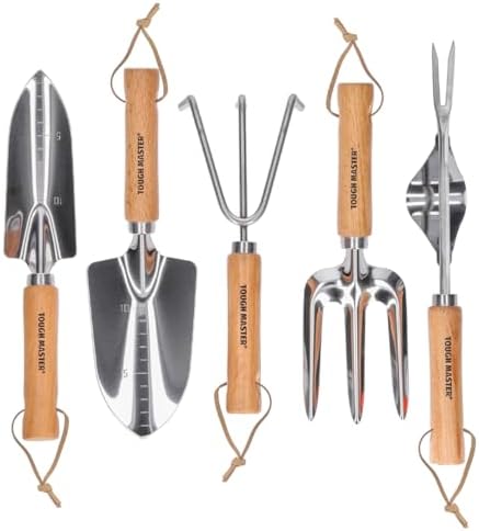 5 Pieces Garden Tools Set with Wooden Handle for Planting, Digging, Weeding, Transplanter, Weeding, Hand Cultivator, Fork, Gardening Gifts for Women Men 5 Pieces Garden Tools Set with Wooden Handle for Planting, Digging, Weeding, Transplanter, Weeding, Hand Cultivator, Fork, Gardening Gifts for Women Men