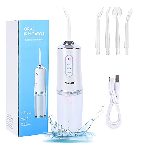 Giapow Water Flosser Professional Cordless Electric Tooth Flusher Wate Cleaner, 220ml Water Tank Waterproof and Whole Body Washing 3 Operating Mode Small Portable (White)