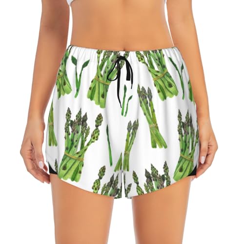 VOSERY - Pantalones cortos para correr para mujer, diseño de espárragos, gimnasio, yoga, con bolsillos forrados, Negro -, S