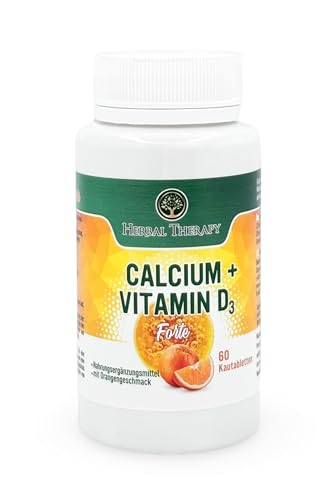 Calcio 500 mg + vitamina D3 200IE, óptima dosis alta, fortalece huesos y dientes – 60 comprimidos, vegano, sin aditivos innecesarios HERBAL THERAPY