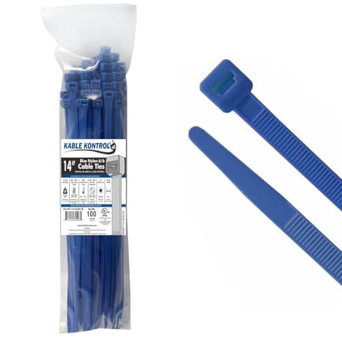 Kable Kontrol Cable Zip Ties, 14 Inch, 100 Pcs, HD 120lbs Test, Blue