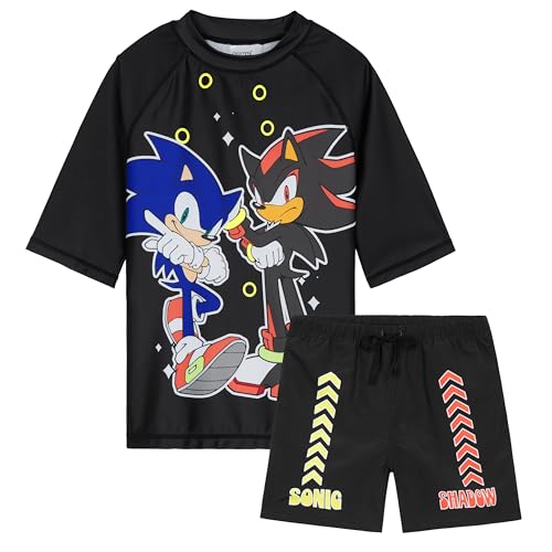 Get Trend Sonic the Hedgehog Swimsuit Set for Boys Shadow 2 Pcs with Swimming Trunks Boys Rash Guard for Swimming (7-8 Years, Black Sonic)