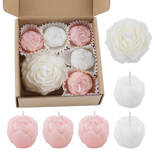 6pc Baby Shower Candle Favors for Guest DIY Floating Candles Party Favors Bulk Scented Tealight Candles Gender Reveal Gifts Return Gifts (Flower-p+w)