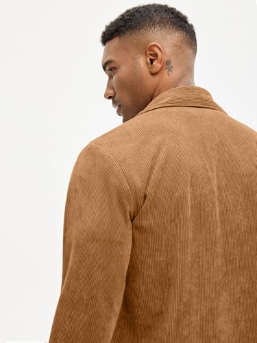 Image of Comdecevis Men's Corduroy Shirt Long Sleeve Plain Tops Button Down Work Shirts Jacket with Chest Pockets Brown 3X-Large