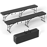 VSOAEIL 6 Foot Folding Bench, Portable Plastic Folding Bench Seat, Foldable Seat for Indoor Outdoor Picnic Camping Dining, Soccer Garden Multipurpose Entertaining Activities, Black, 2 Pack