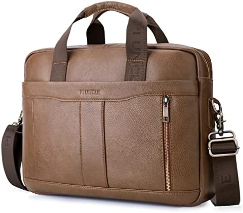 SPAHER Mens Leather Laptop Bag Briefcases for Men 15.6 Inch Leather Briefcase Business Work Laptop Handbag Shoulder Bag Messenger Bag with Removable Strap