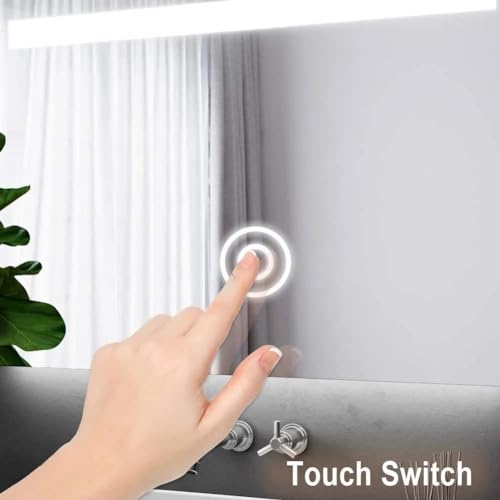 Image of ALFA Design 18 Inch Round Frameless LED Mirror | Wall Mounted with Touch Sensor, 3 Light Modes Natural, Warm & Cold White | Wall Decor for Living Room, Entryway, Washroom