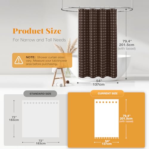 Image of BTTN Stall Fabric Shower Curtain - 54x78 Inches Boho Linen Heavy Duty Tassel Shower Curtain Set with 10 Hooks, Narrow Rustic Modern Farmhouse Neutral Cloth Thick Shower Curtains for Bathroom - Brown