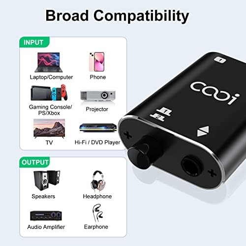 cooidea Przełącznik audio stereo 3,5 mm obsługuje 1 w 2 wyjście lub 2 w 1 wyjście z kablem audio 3,5 mm, 2 porty AUX wybór głośników audio do komputera komórkowego, laptopa słuchawek
