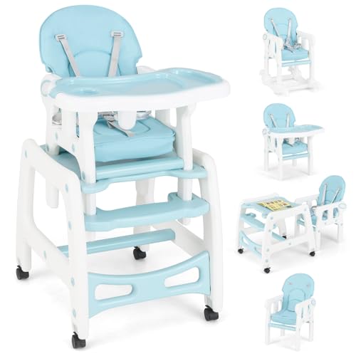 COSTWAY 3 in 1 Seggiolone Pappa Bambini, Seggiolone Neonati con Vassoio Rimovibile, Sedia e Tavolo...