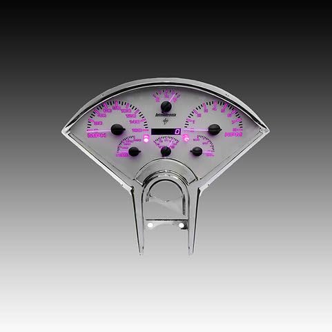 1955-1956 Chevy Bel Air Analog Gauge Cluster Replacement, White Faceplate, GPS Speed, Water & Oil Press Sending Units Included (Purple)