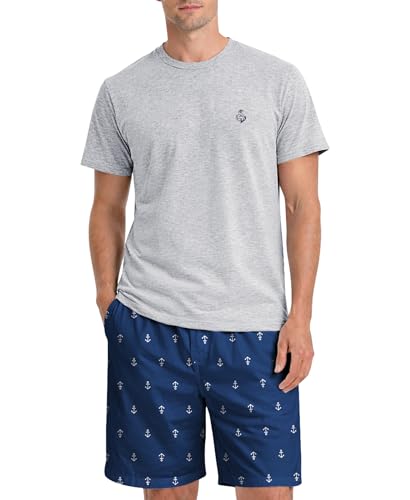 Image of Yoimira Mens Soft Pajama Set Short /Long Sleeve 2 Piece PJs with Pockets | Men's short /long sleeve pajama set, soft 2 piece PJs with pockets for sleepwear, loungewear, relaxing at home and nightwear