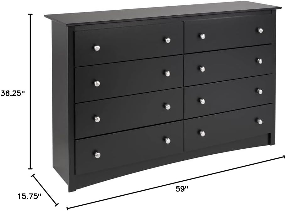 Prepac Sonoma 8-Drawer Dresser, 59" W, Black & Black Sonoma 5 Drawer Chest