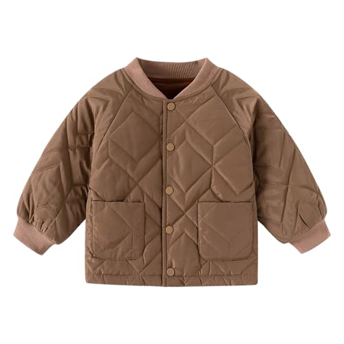 EnJoCho Boys' Middle And Small Children's Winter Solid Color Cotton Jacket Cotton Jacket Coat Thin (Coffee, 3-4 Years)