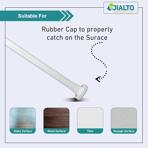 Image of JIALTO Adjustable Bathroom Curtain Rod | Extendable 90 To 160Cm Shower Curtain Rod Without Drill for Wall Anti-Skid Spring Pull | Door Curtain | Bathroom Pipe Rod | Curtain Stand - WHITE, Pack Of - 1