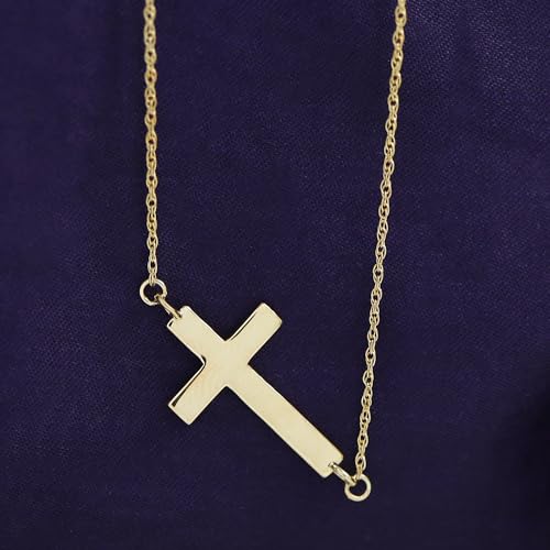 THE JEWEL ZONE Sideways Cross Necklace Pendant in 10k Solid Gold or 14K Gold Plated Sterling Silver, Off Centered Christian Religious Jewelry Gift for Women with 18" Chain4