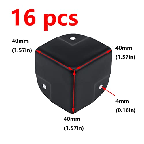 Image of Antrader 16Pcs Black Metal Corner Protector,1.57 inch Box Edge Guard Protector,Metal Cabinets Speaker Corners Protector(40x40x40mm)
