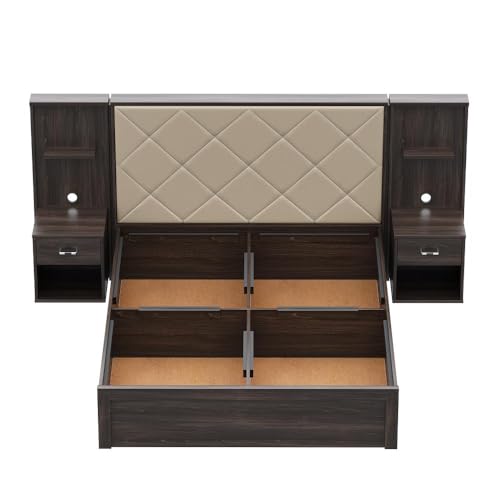 Image of Wakefit Bed | 3 Yr Warranty | Bed Queen Size, Storage Box & Beige Fabric Cushioned Upholstery Headboard, Density:680-750kg /m, Termite & Borer Resistant, Fits Mattresses Up to 8 inches(Noctis78x60-WM)