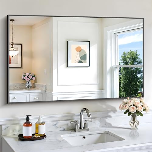 Image of COFENY Black Bathroom Mirror for Wall, 30x48 Inch Rectangle Mirrors with Metal Frame, Modern Vanity Wall Mirror Decor for Bathroom Living Room, Entryway Hangs Horizontal or Vertical