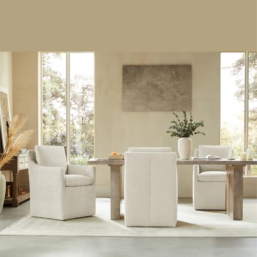 Image of KISLOT Upholstered Dining Chairs with Casters, No Assembly Modern Accent Armchair with Rollers for Dining Room, Bedroom, Living Room, Reading Room, Already Assembled, Beige, 2 Box