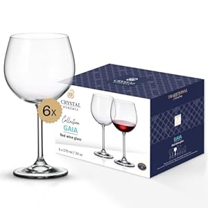 Crystal Bohemia Rotweingläser - 6er Set, je 570 ml, spülmaschinenfest, langlebig, kratzfest & elegant - Hochwertige Gläser aus Kristallglas - Ideal als Geschenk für Weinliebhaber