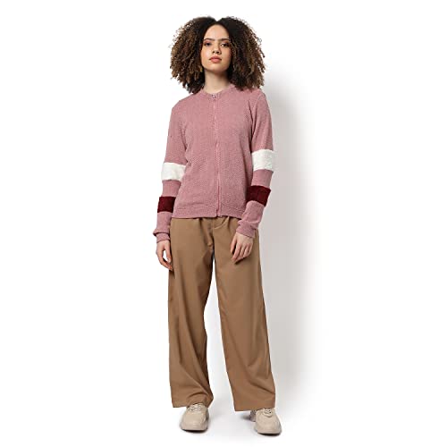 Image of PINACOLADA Women's Colorblock Sweatshirt with Ribbed Hem for Casual Wear | Low-High Neck | Long Sleeve | Button Closure | Cotton Sweatshirt Crafted with Comfort Fit for Everyday Wear
