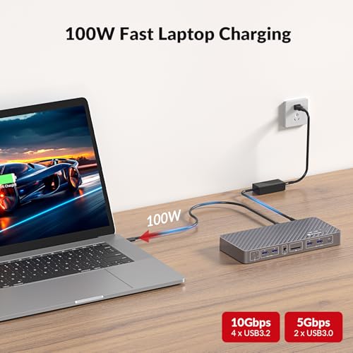 Image of AV Access 8K KVM Switch 2 Monitors 2 Computers for Laptop & Desktop, 100W PD, GbE, 4xUSB 3.2 10Gbps USB C Hub, KVM Docking Station Dual Monitor 8K@60Hz /4K@165Hz, Audio, SD, Remote Switch