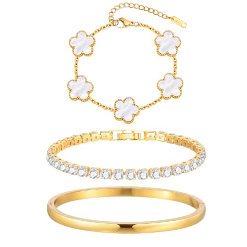 3 PC, Stackable Floral Gold Bracelets - image 1