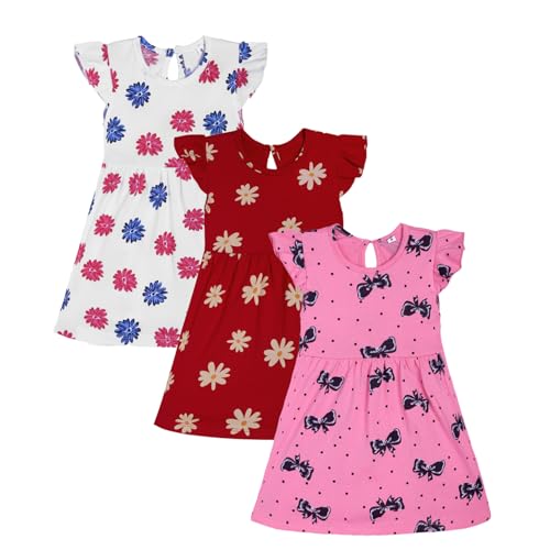 Image of T2F Baby Girls' Printed A-Line Dress | 100% Cotton | Soft Fabric|Knee-Length | 3-24 Months