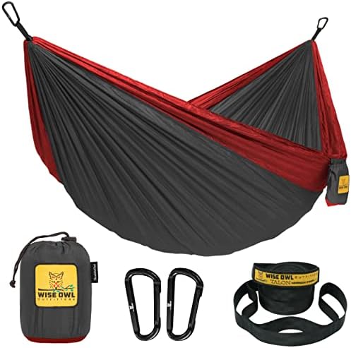 Wise Owl Outfitters Hammock for Camping Single Hammocks Gear for The Outdoors Backpacking Survival or Travel - Portable Lightweight Parachute Nylon SO Charcoal & Red