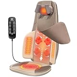 Flekzo Shiatsu Back & Neck Massage Chair Seat Cushion with Heat – Full Back Pain Relief, Deep Tissue, 4D Kneading, Adjustable Neck Height, Office Chair Massager, Brown