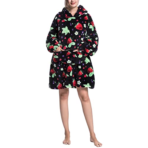 Loozykit Manta de gran tamaño, sudadera con capucha con bolsillo, manta de forro polar súper suave y cálida, manta gigante de felpa para adultos y hombres, talla única, Fresa, talla única Cover