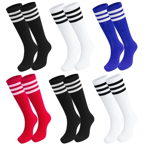Utensilsto 6 Paar Fußballsocken Kinder,Lange Fussball Socken Sportsocken für Jungen Mädchen,Trainingssocken Fußballsocken Rugby für 3-6 Jahren, White+Black+Red+Blue