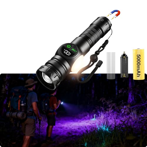Lampe torche 5000 lumens faisceau zoomable et ultraviolet 395 nm