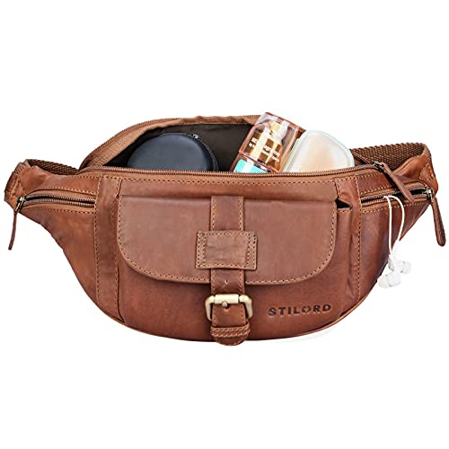 STILORD 'Sam' vintage fanny pack lederen riemtas grote heren heupen tas met riemen voor reizende festival vrije tijd echt leer, Kleur:cognac - bruin - Image 3