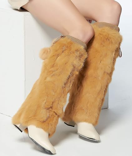 Image of Fur Story Fur Leg Warmers Real Fur Rabbit Winter Leggings Boot Toppers for Women