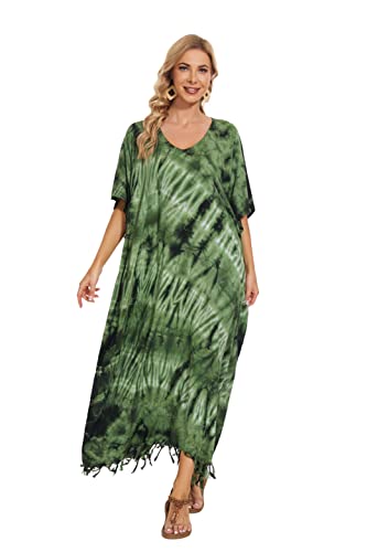 Image of Beautybatik Women Hippie Tie Dye Caftan Kaftan Loungewear Maxi Plus Size Long Dress XL to 4X