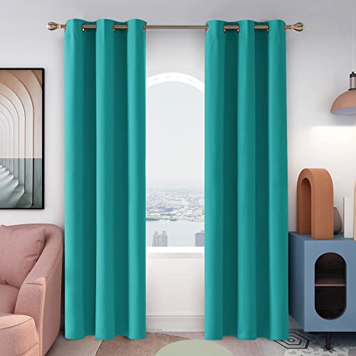 Deconovo Turquoise Blackout Curtains for Bedroom/Living Room, Light Blocking Soundproof Grommets Window Drapes, Set of 2 42x95 in