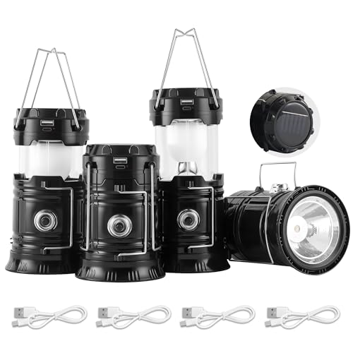Lichamp Collapsible Portable Solar Camping Lantern, USB Rechargeable LED Flashlight