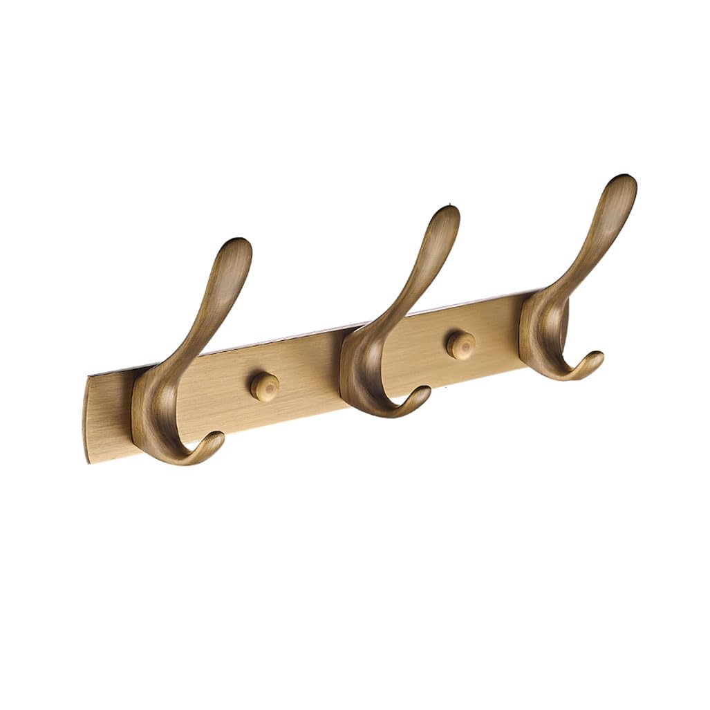 QPKZ Solid Brass Vintage Coat Rack Wall Mount, Heavy Duty Brushed Surface Metal Wall Hooks Hanging Coat Hooks Rail Clothes Towel Racks for Bathroom Entryway Bedroom 3hook