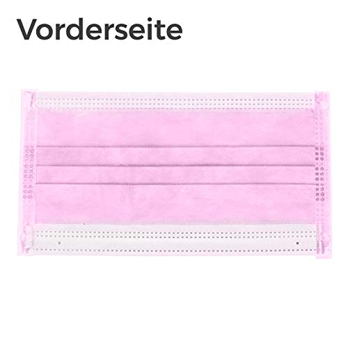 Mea Vita medizinischer Einweg Mund- und Nasenschutz Typ IIR, 50er Pack, 3-lagig, EN-14683, Einweg Maske, Gummizug (Rosa) – Bild 6