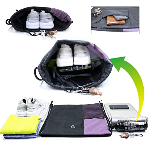 Image of BeeGreen Lilac Drawstring Backpack Sports Gym String Backpack For Women Men Large Size Cinch Sack Workout Bag with Zipper and Water Bottle Mesh Pockets