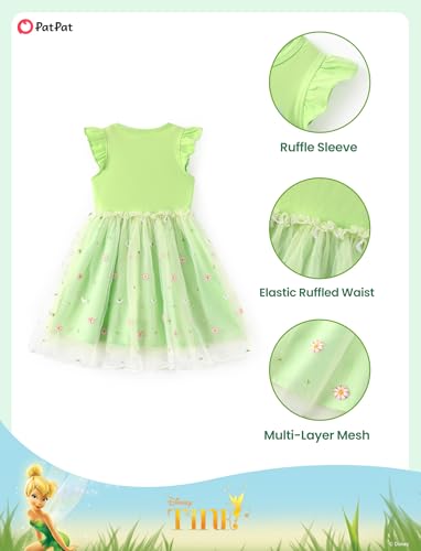 Image of Disney Princess Frozen Elsa Minnie Stitch Toddler Girl Tulle Tutu Dress Ruffle Sleeve Mesh Summer Birthday Party Clothes 2-9Y