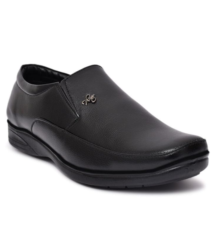 Image of Formal Non-Lacing Moccasin Shoes for Men - Formal Shoes for Men - Stylish, Cushione - Business, Wedding, Office Wear - Black, Brown, Tan - Lightweight & Comfortable (Black, 6)-PID53509