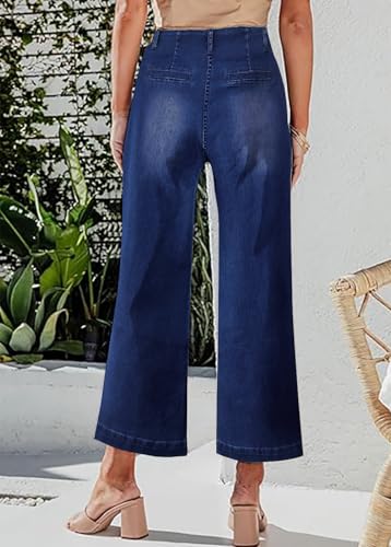 Necooer Womens Boyfriend Jeans Cropped Loose Wide Leg Baggy Jeans Casual Stretchy Denim Pants2