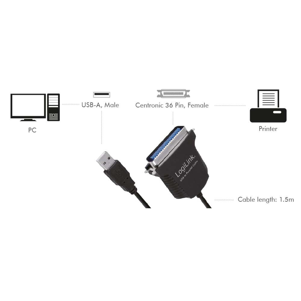 LogiLink Adapter USB na parralel kabel czarny, 1,5 m