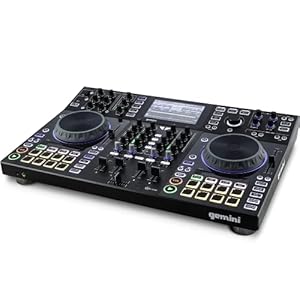 Gemini Sound SDJ-4000 Standalone / MIDI Contrôleur DJ Equipment Console de Console avec 2 Ponts, mélangeur Audio à 4 Canaux, Roues de Joges Capacitives Tactiles et Écran HD de 7 pouces