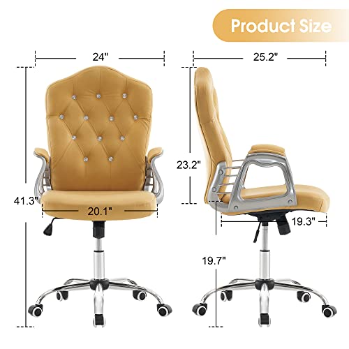 Barberpub Adjustable Home Office Chairs, Manicure Lumbar Support Work Chair, Cute Swivel Rolling Nail Chair, Ergonomic Chair With Armrest 3535 (Yellow) #TOP2