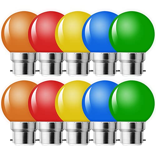 MZYOYO Bombillas LED de bayoneta B22 de 1 W G45 de color rojo, verde, azul, amarillo, 10 unidades Cover